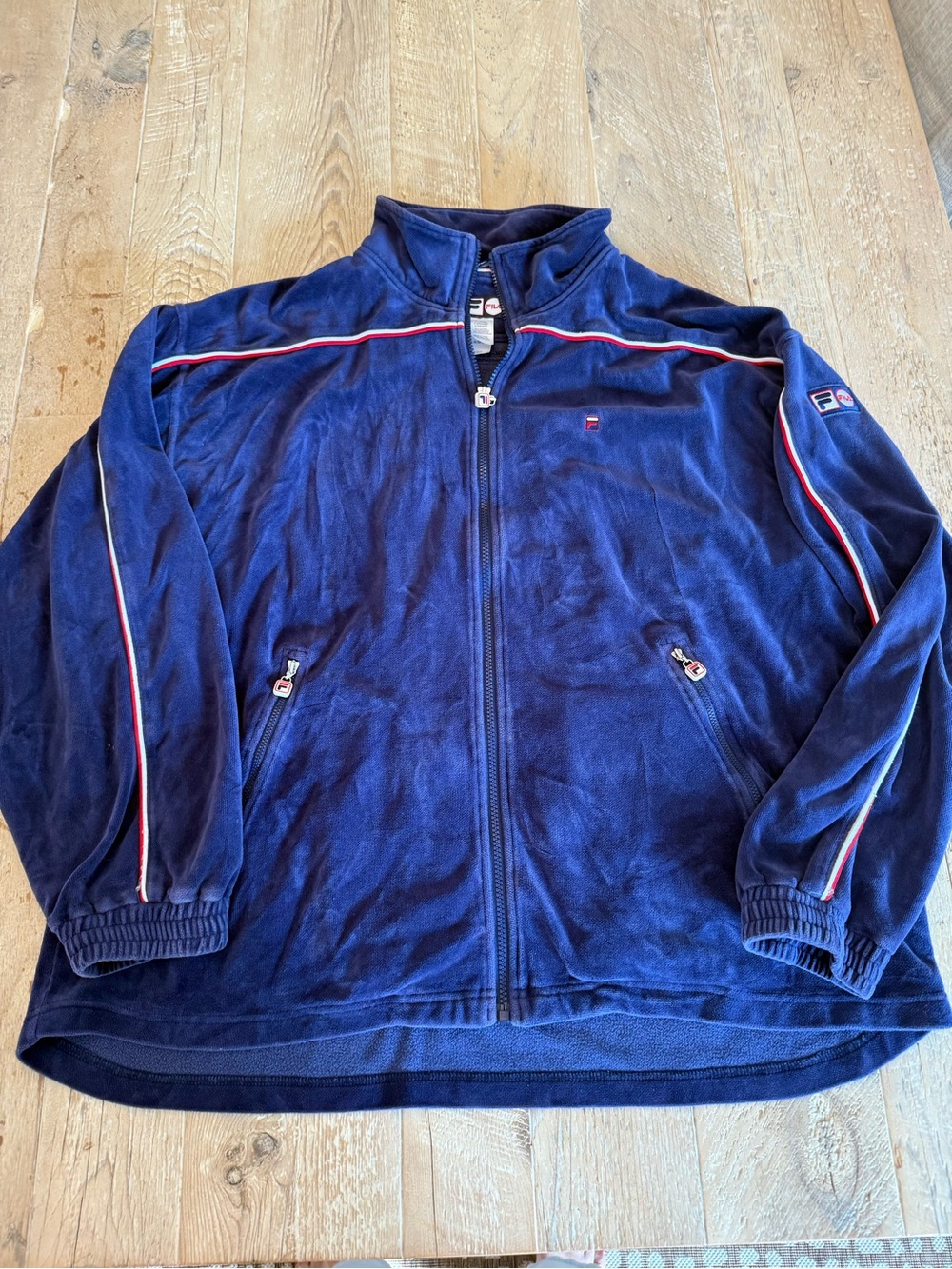 FILA Men's Navy Full-Zip Velour Track Jacket X-Large EUC